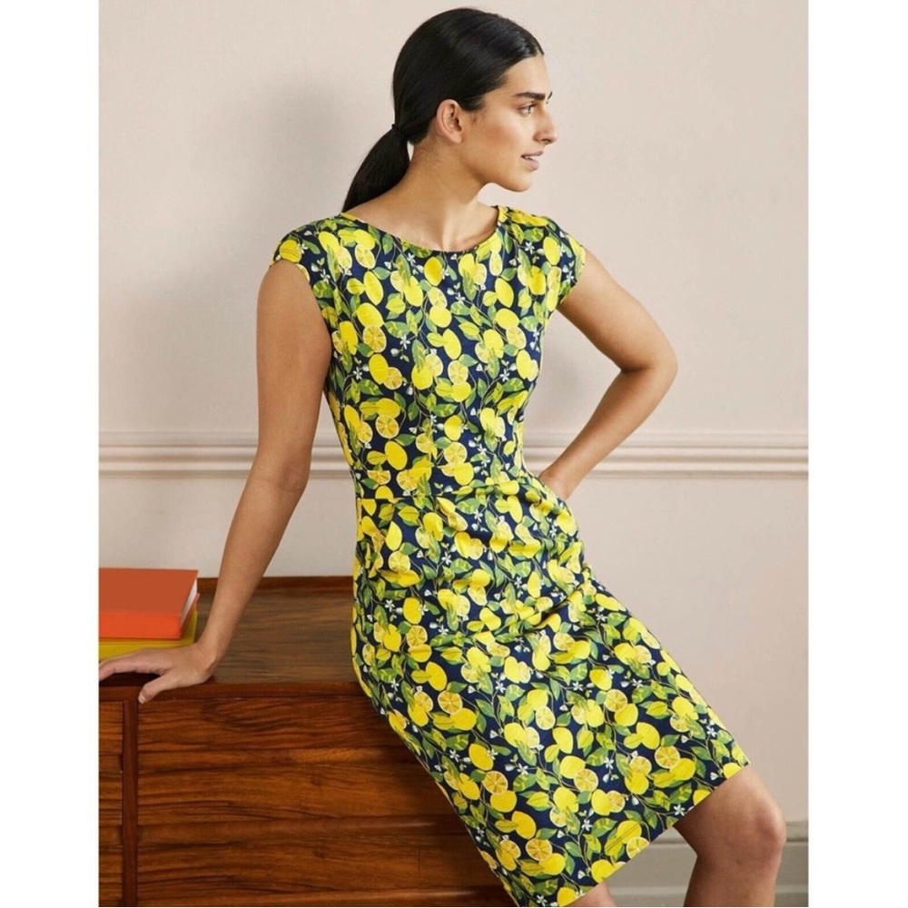 BODEN Florrie Lemon Print Cotton Slub Knit Dress \\ 12
